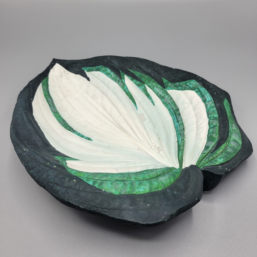 Natures Splendor Green White Hosta Plant Leaf Dish Decor Signed L Hulst 2006